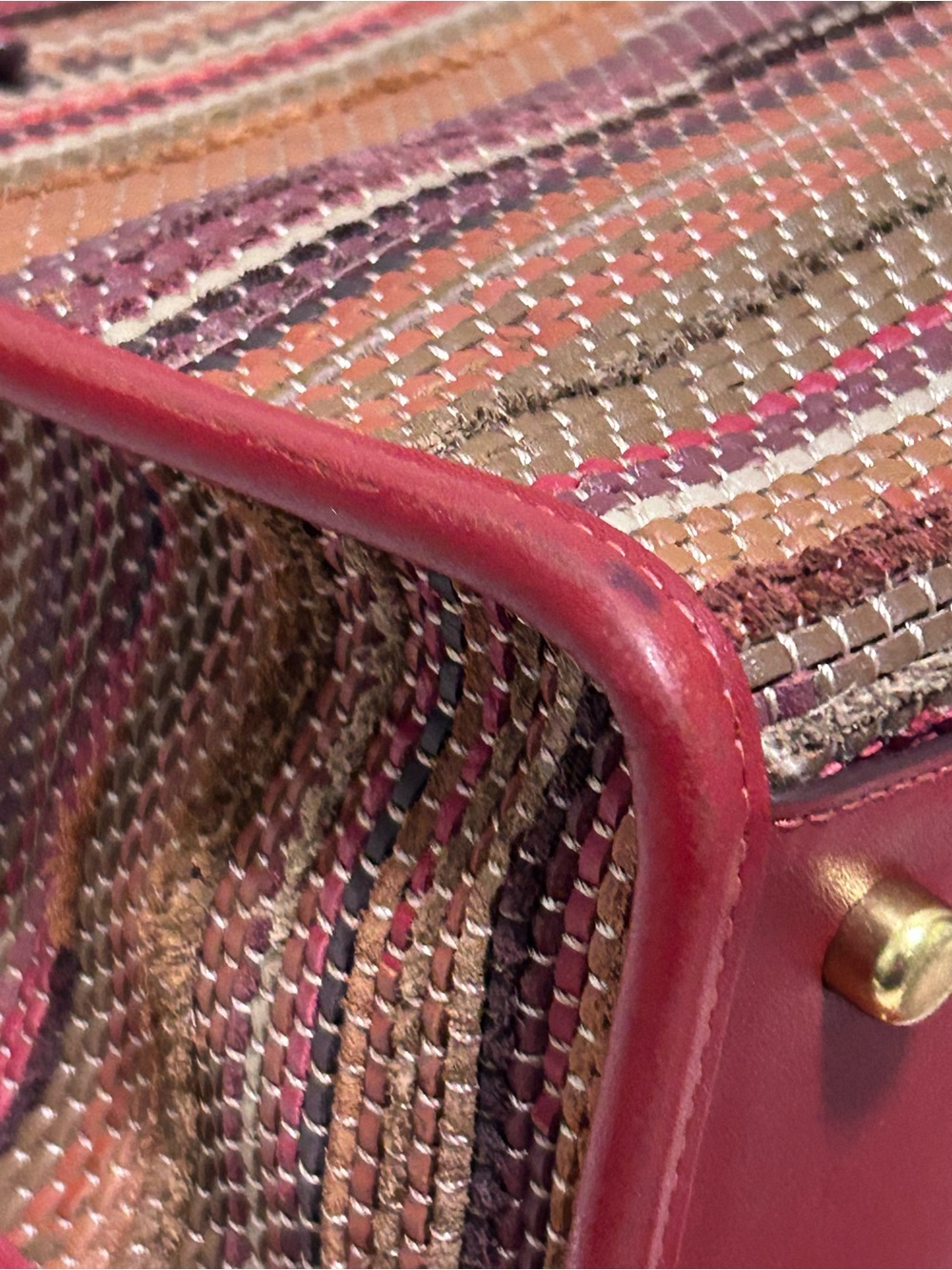 COACH Field Tote 22 Upwoven Leather & Smooth Leather in Brick Red w/XBody Strap - Picture 9 of 10